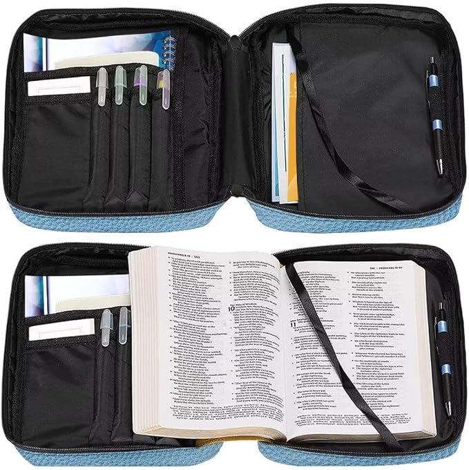 Coldinair Floral Cross Bible Cover for Women,Canvas Carrying Book Case Church Bag Bible Holder with Handle and Zippered Pocket