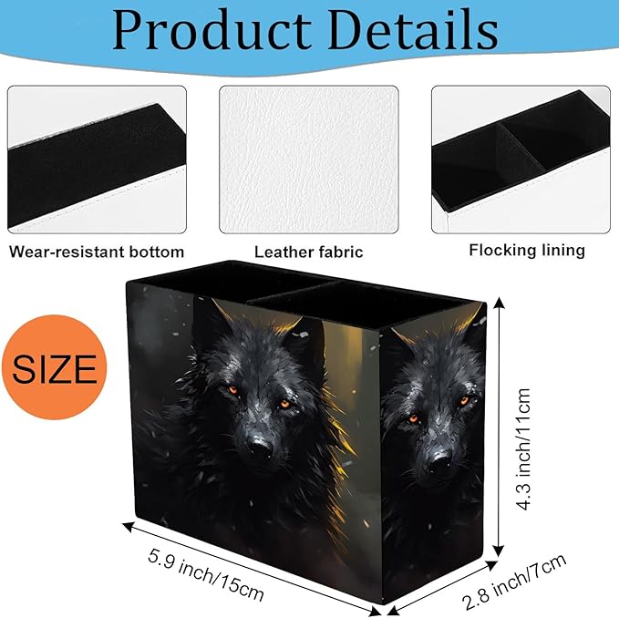 Pen Holder and Anti-Slip Mouse Pad Combination, Makeup Brush Storage Box, Tableware Storage Box, Suitable for Office and Home - Black Wolf