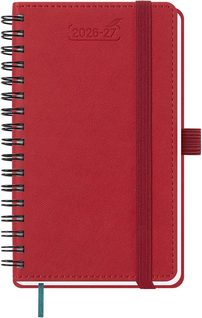 BEZEND Pocket Planner 2026-2027 Weekly and Monthly (3.5" x 6") 18 Months Small Academic Calendar (Jul 26-Dec 27) for Students, Work & Home, Storage Pocket, Spiral PU Leather Softcover -Red