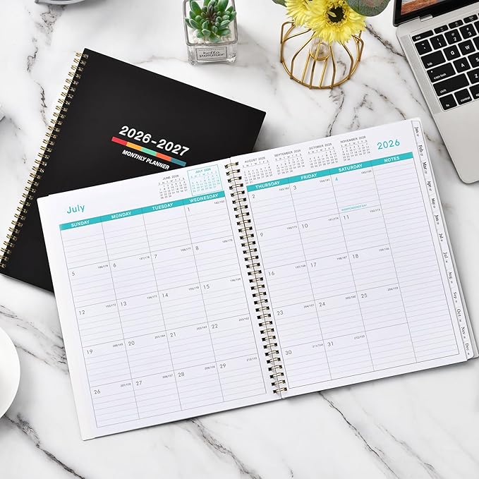Planner 2026-2027 - 2026-2027 Monthly Planner, Monthly Calendar, 9" x 11", Jul 2026 - Dec 2027, Large, Twin-wire Binding, 12 Months Tabs, Holidays, Two-Sided Pocket, Thick Paper