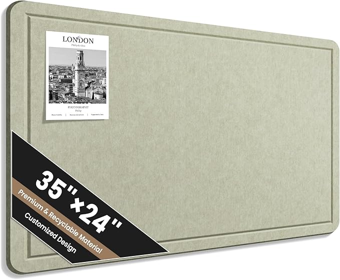 Large Bulletin Board, 35 X 24 Inches Felt Cork Board with 40 Pushpins, Foldable Felt Notice Pin Board Photo Display Board with Self-Adhesive Tape for Office Home School (Sage, 35x24 inch)