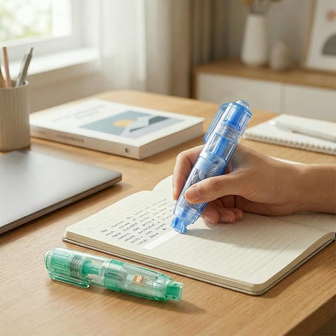 Refillable Retractable Correction Tape, Smooth Pull Out White Correction Tape with 4 Extra Refills, Easy to Use for School Office Supplies