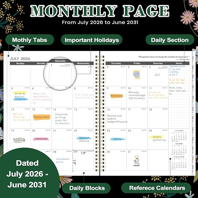 2026-2031 Monthly Planner - 5 Year Planner, July 2026 - June 2031, 9" x 11", 5 Year Calendar 2026-2031 Monthly Planners, Calendar Planners with 60 Months Tabs, Double-Side Pocket, Notes Pages