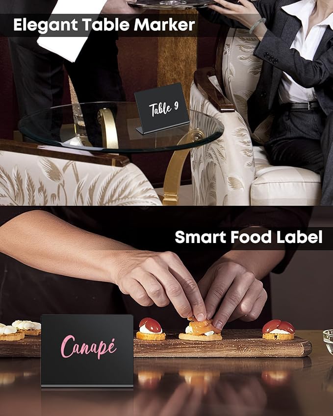 Uniclife 20 Pack Mini Acrylic Chalkboard Signs for Food, Small Chalkboard Signs with Chalk Markers, Reusable Glossy Food Signs Food Labels for Party Buffet Wedding, Blackboard Place Cards Table Signs