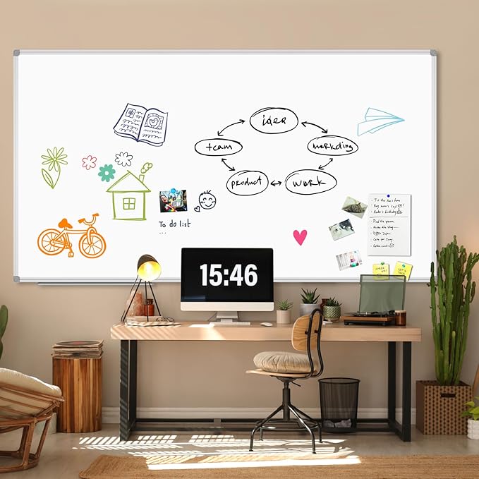 JILoffice Large Magnetic White Board, Dry Erase Whiteboard 96 x 48 Inch, 2 Pack, Silver Aluminum Frame Wall Mounted Board for Office Home and School
