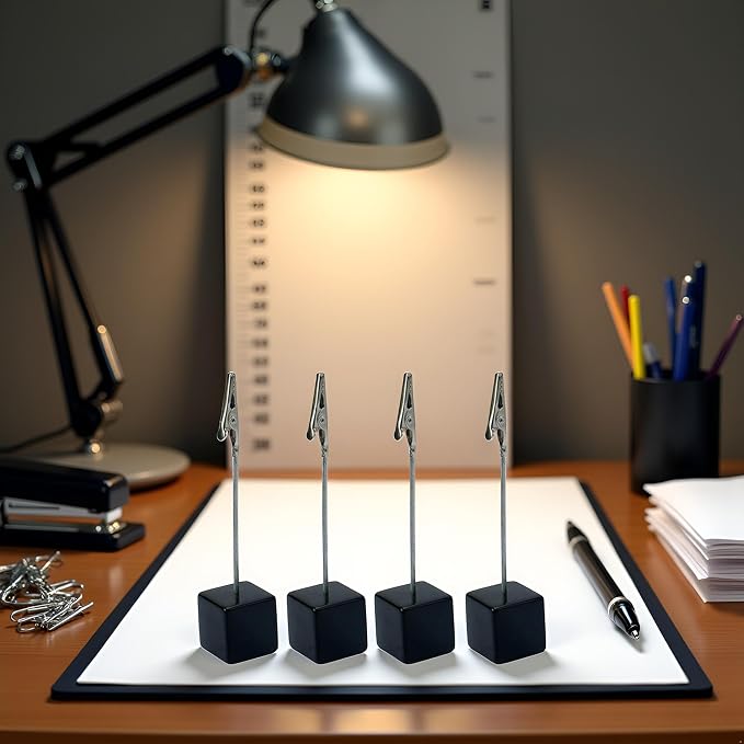 4Pcs Memo Clip Holders Stand with Alligator Clasp Pictures Card Paper Note Clip for Office Home Use, Office Memo Holders, Desk Accessories and Workspace Organizers