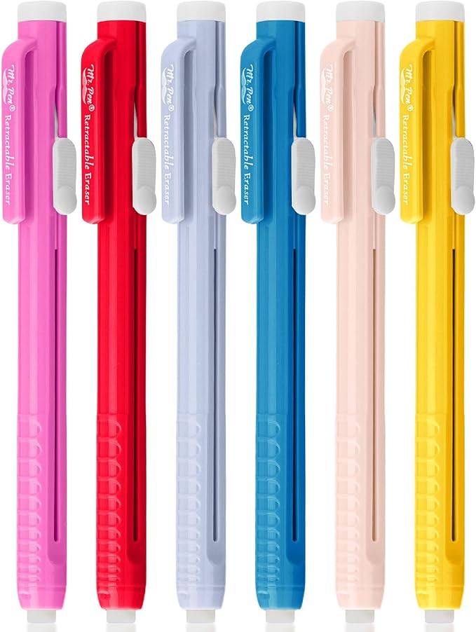 Mr. Pen- Retractable Mechanical Eraser Pens, 6 Pack, Ice Cream Colors, Latex-Free Precision Pencil Erasers for Artists, Students, Drawing, Sketching & Drafting