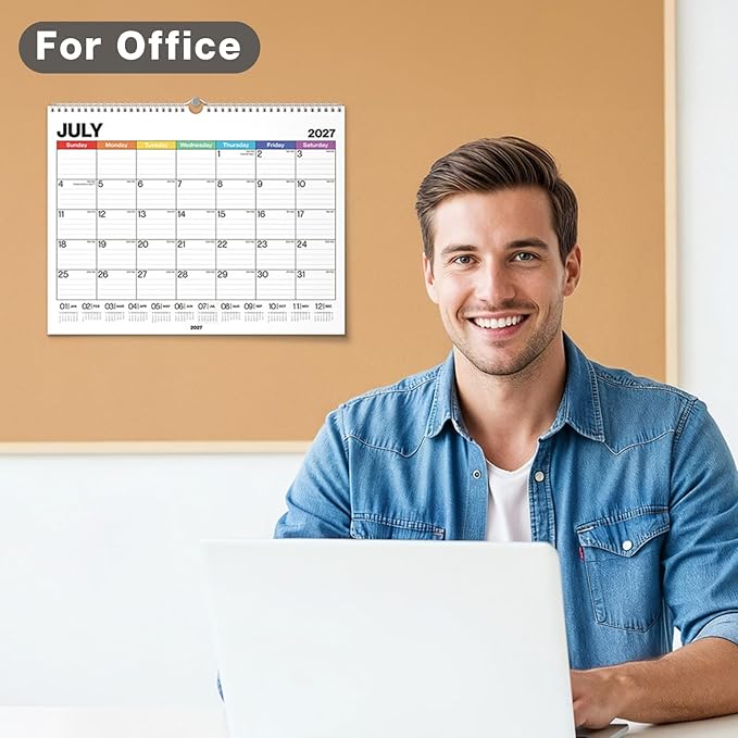Dunwell 12x15 Wall Academic Calendar 2026-2027 (Colorful), Use July 2026 to December 2027, Large Lined 12 x 15 Monthly Hanging Calendar, Professional Styling for Home Office or School, Premium Paper