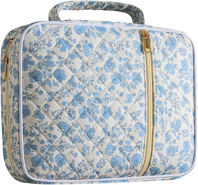Bible Bag Cover Case for Women Bible Carrying Bag with Handles Bible Study Supplies & Accessories Christian Gifts for Women (White Blue)
