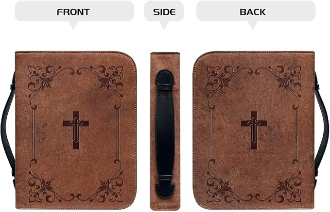 Retro Cross Women Bible Carrying Case Large Size Waterproof Bible Organizer Bag Portable Bible Covers with Handle Lightweight PU Leather Bible Carrier