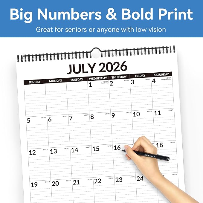 Forvencer 2026 Calendar, Extra Large 22"x15" Wall Calendar, 20-Month from May 2026 to Dec 2027, Big Numbers Bold Print, Vertical Hanging Monthly Planner, Spiral Hook & Stickers for Seniors Home Office