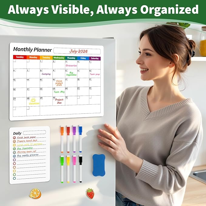 FINDMAG Magnetic Whiteboard for Fridge, 16.5"x11.8" Dry Erase Calendar for Fridge, Monthly White Board Calendar Dry Erase, Planning Boards and Whiteboard Magnetic with 6 Markers & Eraser