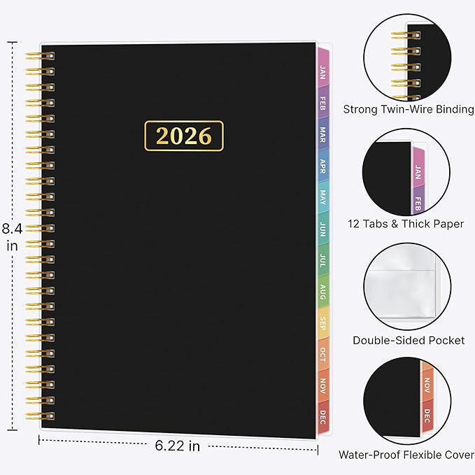 2026 Appointment Book, 30 Minutes-Hourly, Weekly ＆ Monthly Calendar Planner 2026, Jan 2026 - Dec 2026, 6.2'' x 8.4'', 2026 Daily Planner with Tabs ＆Pocket, Flexible Cover, Great for Office, Home, School