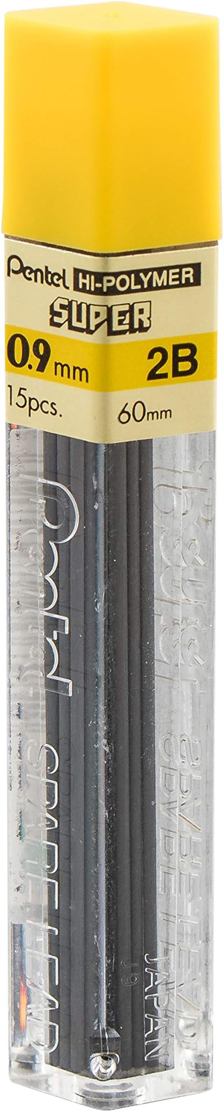 Pentel Super Hi-Polymer Lead Refill, (0.9mm) Thick, 2B, 180 Pieces of Lead, 12 Tubes of Lead (50-9-2B)