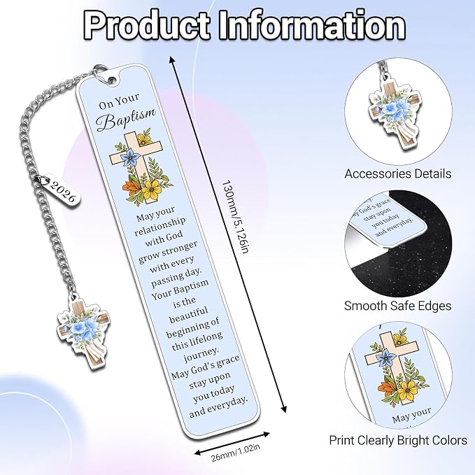 2026 Baptism Gifts for Boys Teen Girls Men Women Adults Christian Bookmarks Baptism Gifts for Girls Boys 8-10 10-12 Religious Bookmark Baptismal Gift for Boy Catholic Girl Easter Basket Stuffers
