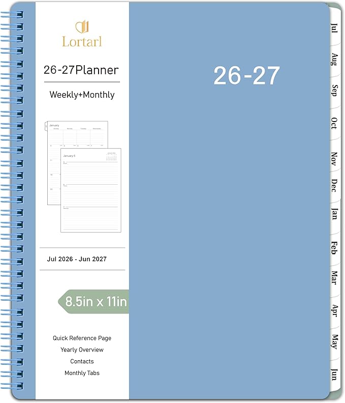 2026-2027 Planner - Weekly Monthly Planner 2026-2027 from Jul. 2026 to Jun. 2027, Calendar Planner with Inner Pocket, Spiral Bound, Academic Planner 8.5 x 11, Blue