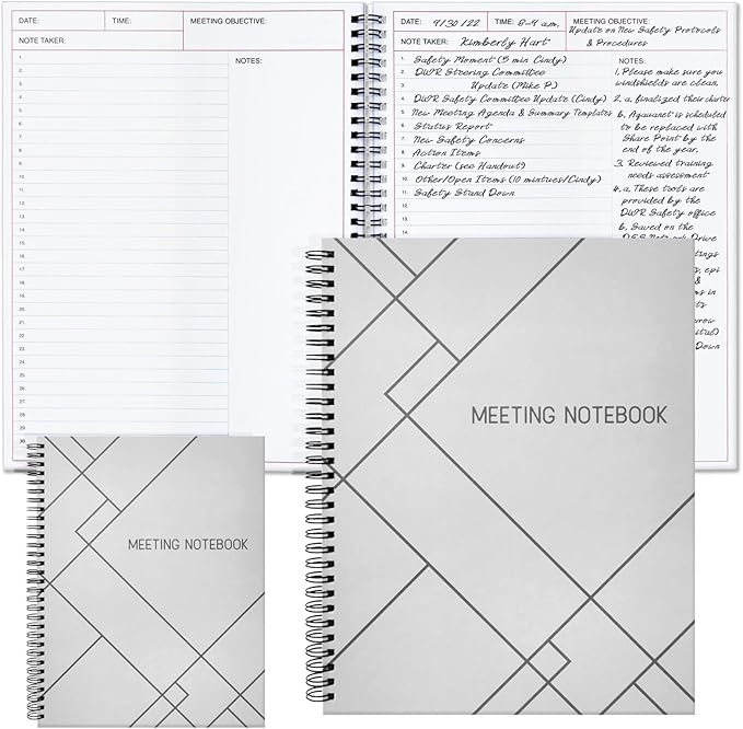 Juvale Meeting Notebook for Work - Spiral-Bound Planner Notebook for Work Planner & Office Supplies - Agenda & To Do List Notepad - 11 x 8.5 In, White, Pack of 2