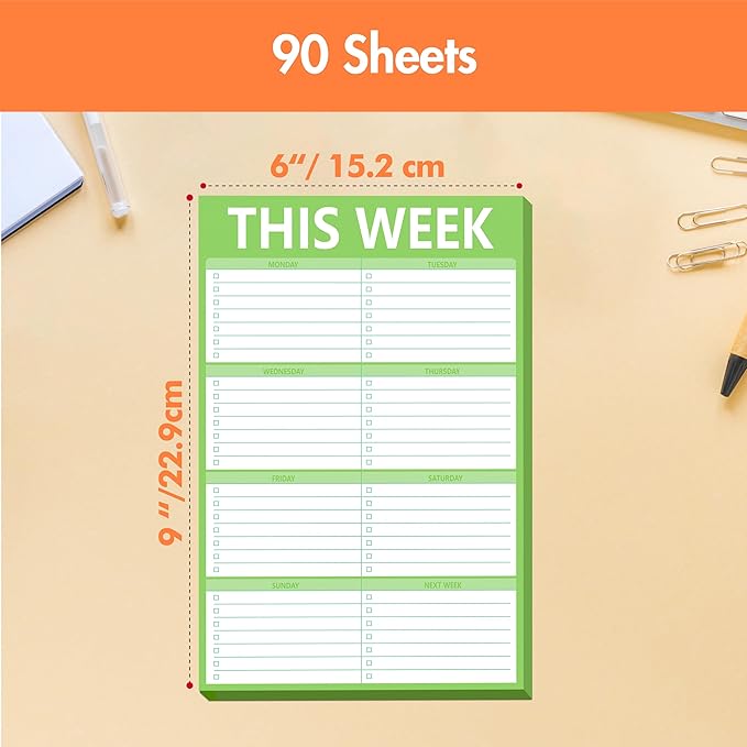 90 Sheets Weekly Planner, Magnetic Checklist Planner Updated Weekly To-do Notepad, Tear-off Blank Shopping List for Office or School, Green