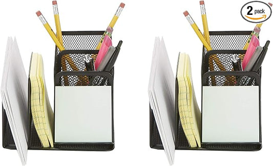 Mind Reader Desk Organizer 5-Compartment, 2-Piece Same Set Supplies and Accessories Storage For Office Desk (BLACK)