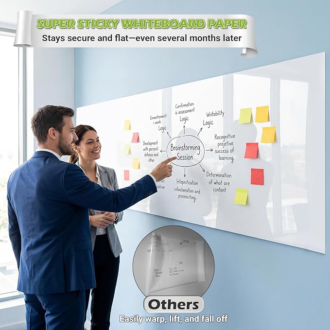 AFMAT Whiteboard Sticker for Wall, 1.44x11ft White Board Paper, Super Sticky Dry Erase Wallpaper, Peel and Stick Dry Erase Board with 4 Markers, No Ghosting Whiteboard Paper for Home Office Classroom