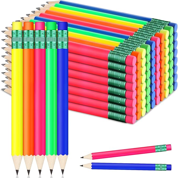 Nezyo 80 Pcs Mini Golf Pencils with Eraser 2 HB 4 Inch Half Pencils Hexagon Pre-sharpened Color Pen for Bridal Wedding Classroom School Office(Neon Color,Classic Style)