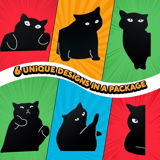Qualsen Magnetic Bookmarks, 6 pcs Cute Bookmarks for Women, Men, Kids – Ideal Reading Accessories and Gifts for Book Lovers （Black Cute Cat）