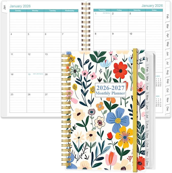 2026-2027 Monthly Planner - January 2026 - June 2027, Two Pages Per Month, 18 Monthly Calendar/Planner with Tabs, Inner Pocket, 6.4" x 8.5", Flower-B