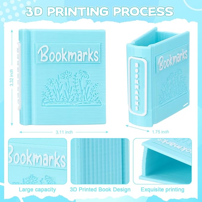 Resurhang 3D Printed Book Shaped Bookmark Holder, Book Lover Gift, Bookish Accessory Office Desk Supplies End of Year Gift for Librarian Bookworm Teacher Women(Blue)