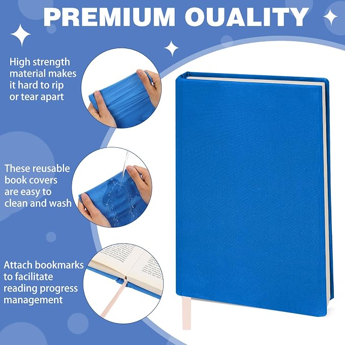 Gilprop 6 Pack Stretchable Book Covers 6-9 Inch Colored Fabric Reusable Book Protector Sleeve for Hardcovers Textbook Protection Supplies(Blue)