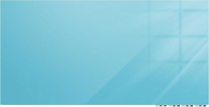 Aria 2'H x 3'W Low Profile 1/4" Glass Whiteboard - Horizontal Blue - 4 Markers and Eraser