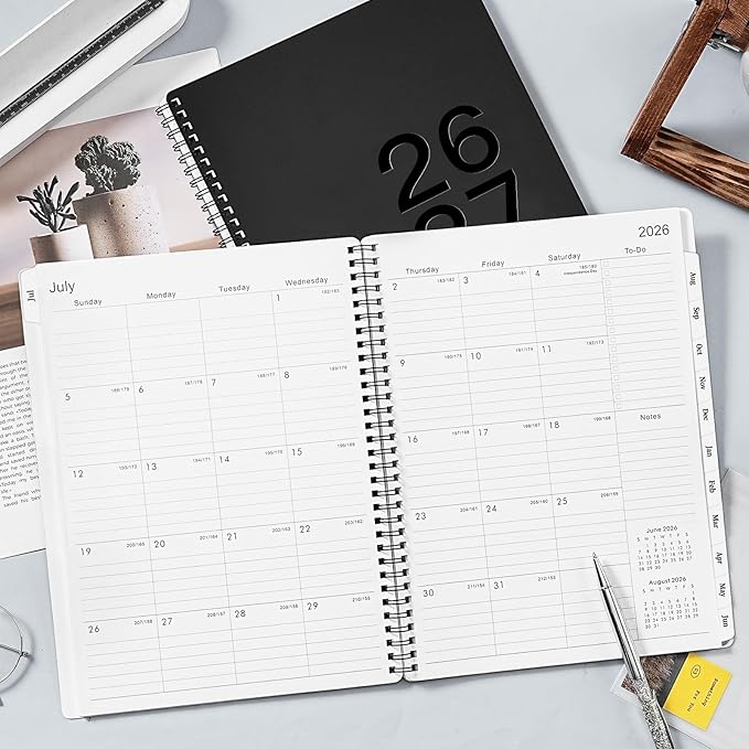 Planner 2026-2027 - Academic Planner 2026-2027, July 2026 - June 2027, 9" x 11" Planner Weekly and Monthly, Calendar Planner, Monthly Tabs, Twin-Wire Binding, Inner Pocket, Premium Paper, Classic Black
