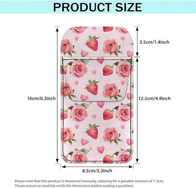 chaqlin Pink Rose Strawberry Print Pocket Protector, PU Leather Pen Pouch Holder Organizer for Shirts, Lab Coats, Pants - Pen Pocket Holds Pens, Pointers, Pencils, and Notes