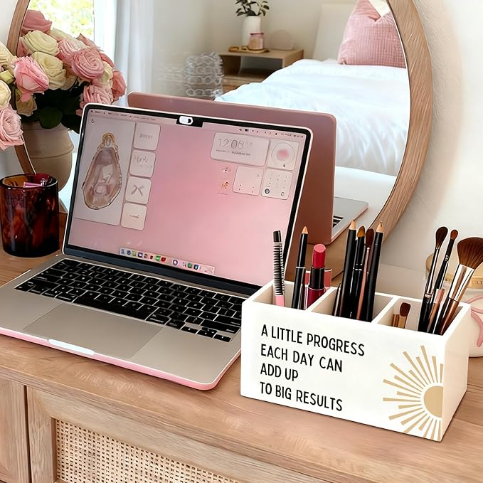 Boho Mental Health Inspirational Pen Holder, Motivational Pencil Holder for Desk, Boho Sunshine Inspirational Wooden Box Sign Decorations for Therapy Counselor Office Classroom Desk Tabletop