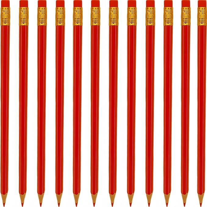 24 Pcs Erasable Checking Pencils, Pre-Sharpened, for Marking, Coloring, Tests, Grading, Office, (Red)