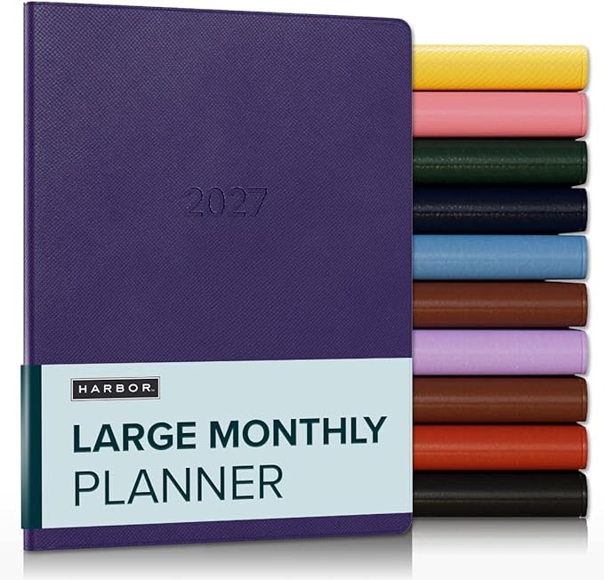 Harbor Large Monthly Planner 2027, Calendar Planner and Notebook, Durable Faux Leather, 14 Months, 96 Pages, Softcover & Lightweight - Key West Dark Purple - 9.75x7.5"