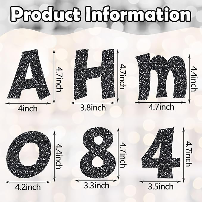 Colarr 216 Pcs Black Glitter Bulletin Board Letters for Classroom Number Alphabet Punctuation Symbol Cutout 4'' Die-Cut Poster Letter with Adhesive Dot School Party Graduation Decor Display