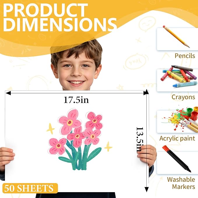 50 Pack White Poster Board, 13.5" x 17.5" Heavy-Weight Blank Poster Board Bulk, Thick Poster Board Paper for School, Classroom Supplies, Display, Art Crafts, Drawing, Presentations, Science Projects