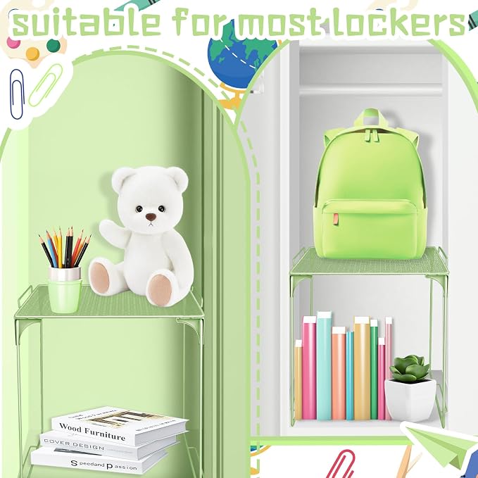 Demonwer Locker Organizer Shelf Yellow Green Stackable Extra Locker Shelf Storage Cabinet Accessories for Back to School Office Home Gym Supplies