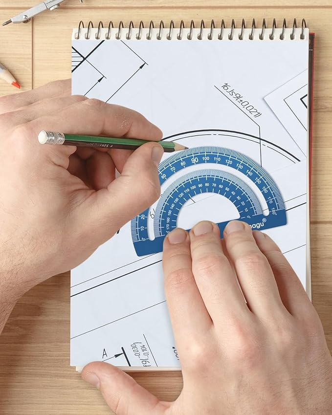 Honagu Triangular Ruler Set, 4 PC Metal Drafting Ruler, Geometric Protractor, Measuring Drawing Tool for Students, Teachers, Draftsmen, Engineers, Home School Office Supplies (15cm/5.9inches, Blue)