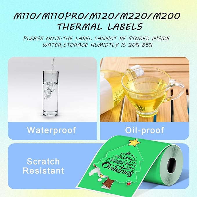 Thermal Labels Christmas Tags for Xmas Compatible with Phomemo M100/M110/M150/M221/M220/M120/M200/M250 Label Printer,1.97''x3.15''(50x80mm), 100 Labels/Roll
