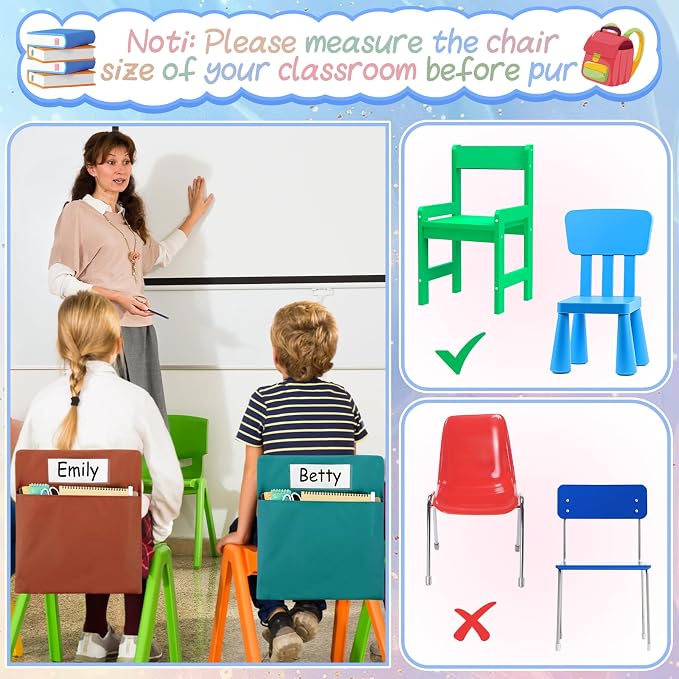 gisgfim 24 Pcs Chair Pockets for Classroom 17 x 20 Inch s with Name Tag for Classroom Chairback Pockets Chairs Seat Back Organizer for Student Elementary School Daycare Home Supply (Light Boho)