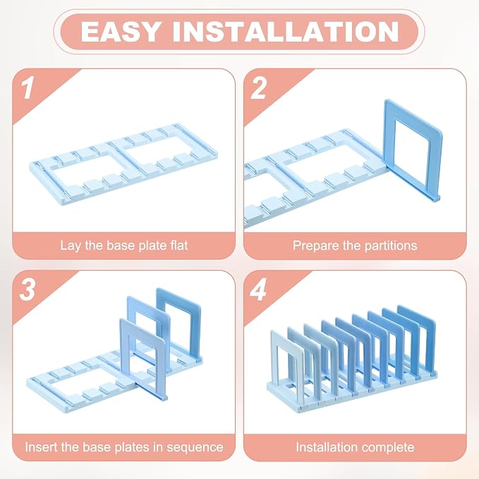 PATIKIL Desk File Sorter, 8 Section Plastic Desktop File Folder Vertical Dividers Mail Letter Organizer Magazine Holder Rack Stand for Home Office Classroom Library Bookshelf, Blue