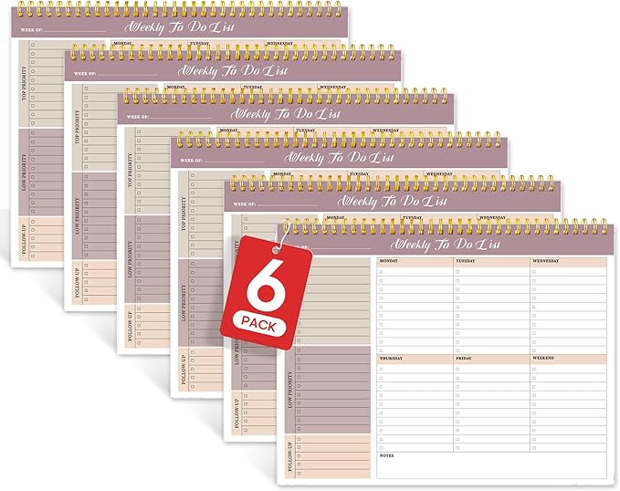 Weekly To Do List Notepad with 52 Undated Sheets（8.5"×11"）6 Pack - Undated Weekly Planner Notepad for Office Desk Accessories and Supplies - Midnight Lilac