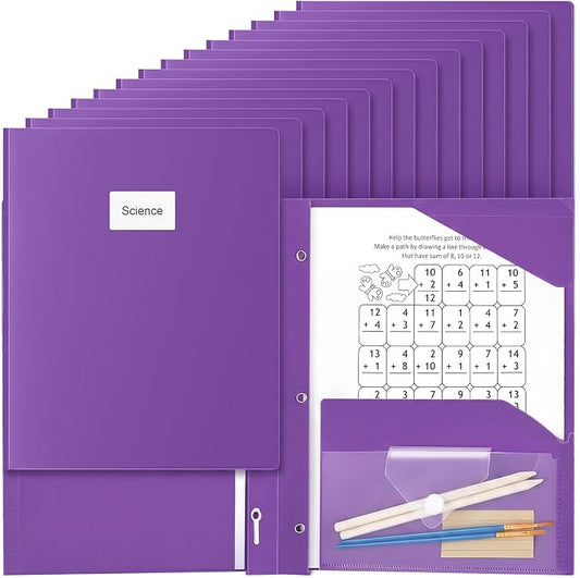 Kosiz 24 Pcs 2 Pocket Folders with Prongs, Paper Folders with 2 Pockets and 3 Prongs Fit Letter Size Paper, Back to School File Document Organizer for School Office Home Supplies (Purple)