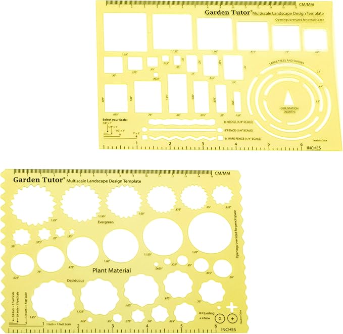 Garden Tutor Multiscale Garden & Landscape Design Templates 2 Precision-Cut Translucent Yellow Architectural & Drafting Tools for Garden, Yard & Landscape Design