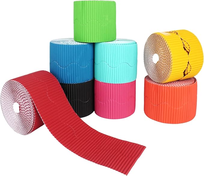 8 Pcs 400ft Bulletin Board Borders Bulk Poster Cork Bulletin Board Trim Classroom Scalloped Borders Decor for 100 Day of School Students Teacher Supplies, 8 Colors