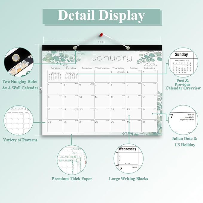 Ymumuda Desk Calendar 2026-2027 Wall Calendar 2 in 1, Monthly Desk Calendar 2026 from JAN.2026 to JUN.2027, 18-Month, Large 12"×17", Waterproof Cover, Hanging Rope, Home/office/School Planners