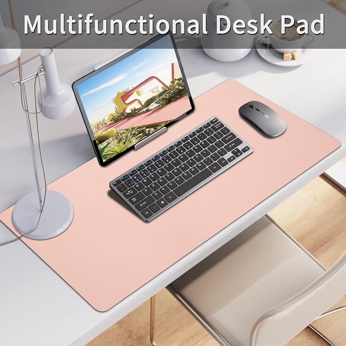 Bloss Pink Desk Mat, Waterproof Non-Slip Leather Desk Pad, Large Mouse Pad, Desk Writing Pad, Desk Mat for Keyboard and Mouse Desk Organizers and Accessories (31.5×15.7 Inches)