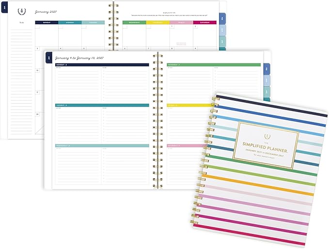 AT-A-GLANCE 2027 Planner, Simplified by Emily Ley, Weekly & Monthly, 8.5" x 11", Happy Stripe (EL57-905-27)