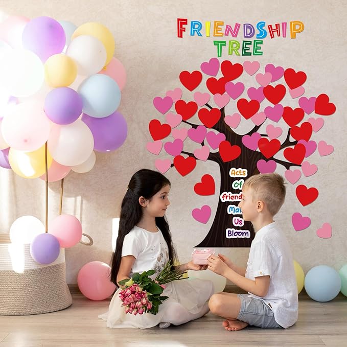 Pajean Valentines Day Bulletin Board Decorations Classroom Tree Bulletin Board Set Friends Tree Cutouts Happy Valentines Day Hearts Wall Decor for Elementary School Chalkboard Supplies